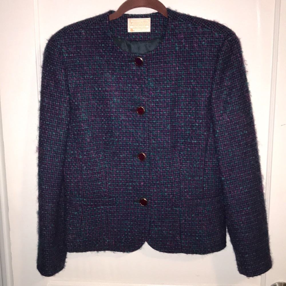 Pendleton Vintage Wool Boucle Blazer Tweed Jacket Purple Blue Button Front